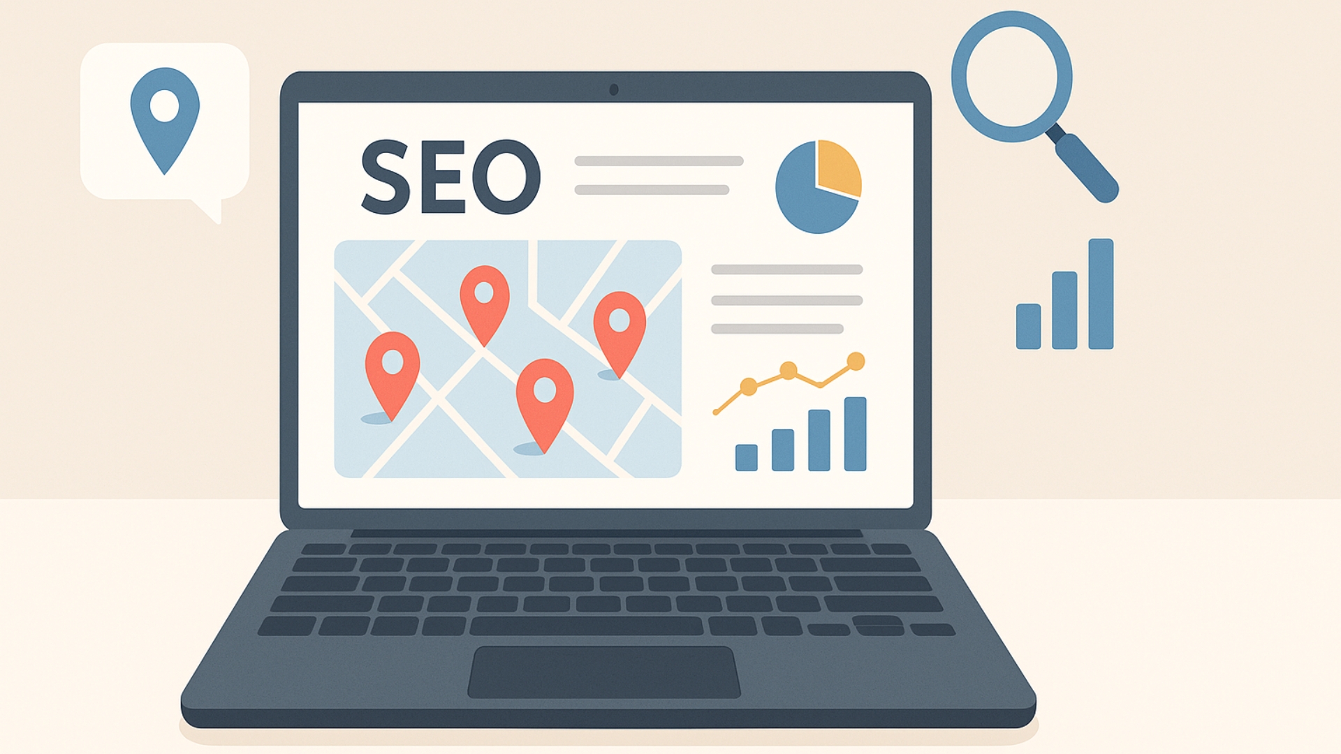 Local SEO analytics dashboard showing map pins and search results for Adelaide businesses